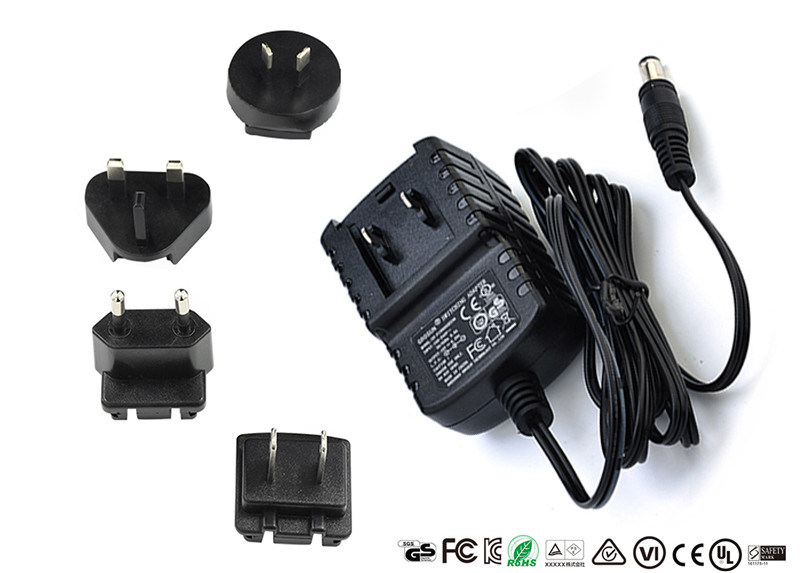AC DC Wall Mount Interchangeable Plug Power Adapter Input 50hz / 60hz