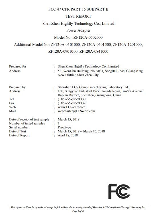 China Shenzhen Highfly Technology Co., Limited Certification
